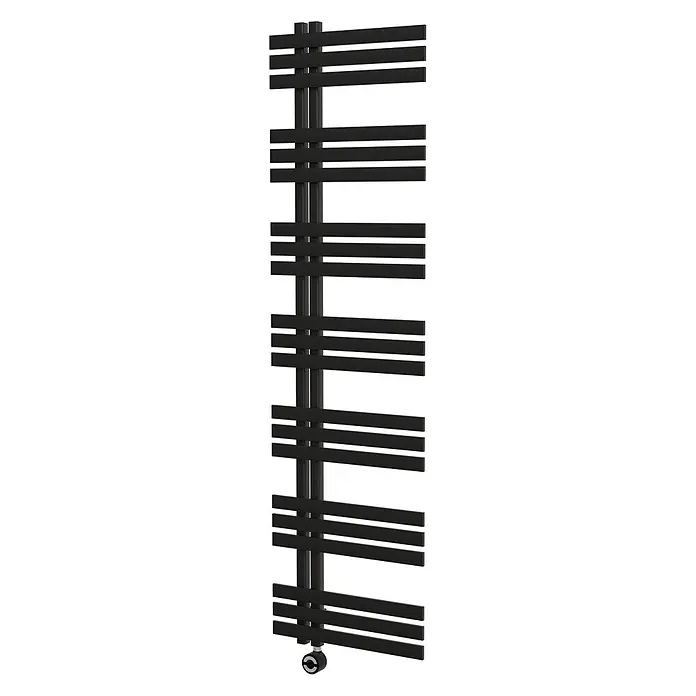 Interpromo Elektro-Badheizkörper Ignis 60x140cm - Schwarz Matt 600 W inkl. Heizstab - B x H: 60 x 140 cm - Schwarzer vertikaler Heizkörper mit flachen Horizontalstreben und Bodenventil, als Handtuchwärmer geeignet.
