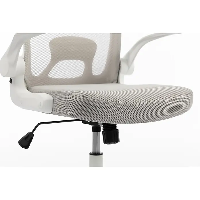 Silla de oficina Vega - Gris/Blanco, Reposabrazos - Silla de oficina ajustable con asiento y respaldo de malla gris claro, y apoyabrazos blancos.