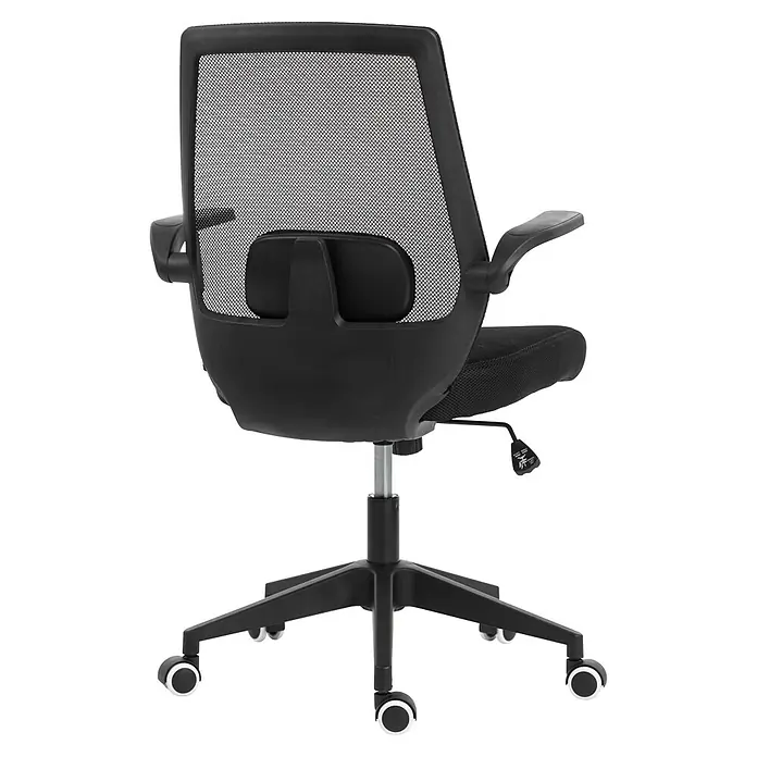 Silla de oficina Olivia - Negro, Reposabrazos - Silla de oficina negra ajustable con respaldo de malla, soporte lumbar ergonómico, reposabrazos y base de cinco ruedas.