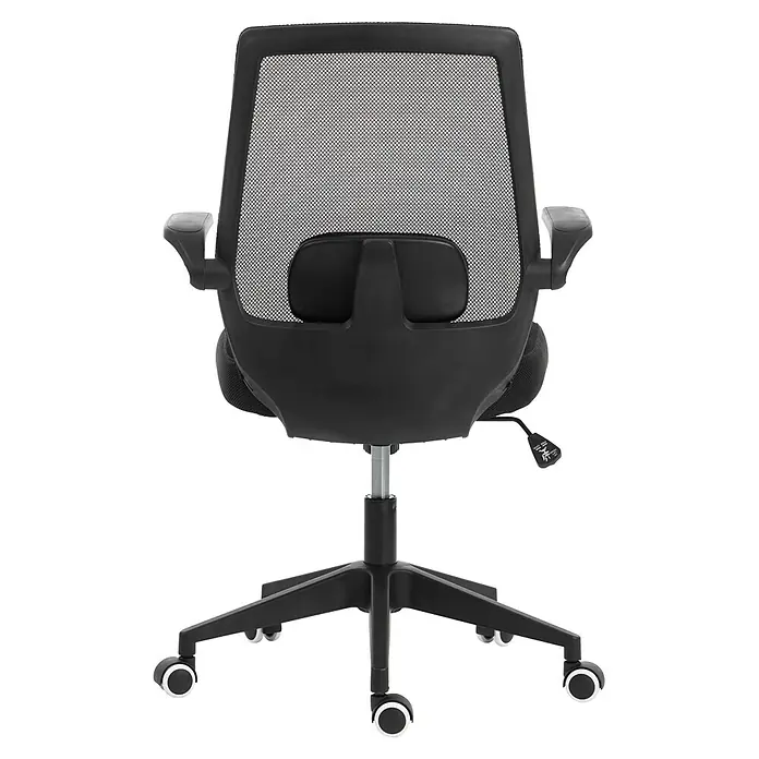 Silla de oficina Olivia - Negro, Reposabrazos - Silla de oficina ergonómica negra con respaldo de malla, soporte lumbar acolchado, altura ajustable y base de ruedas.