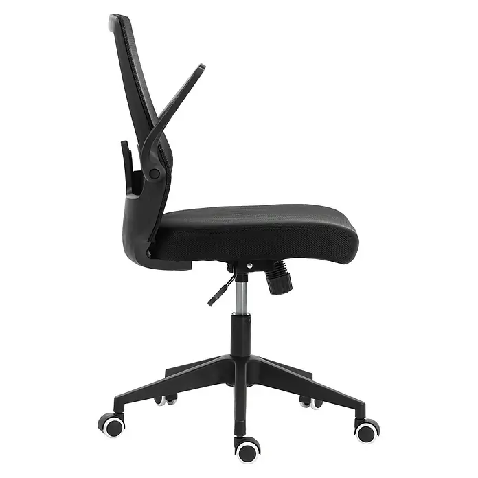 Silla de oficina Olivia - Negro, Reposabrazos - Silla de oficina ergonómica negra con respaldo de malla y ruedas.