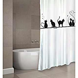 Venus Cortina de baño textil Cat (An x Al: 180 x 200 cm, Negro/blanco)