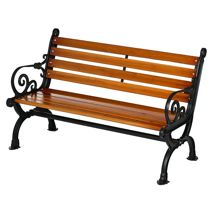 Furnicato Gartenbank - Aluminium/Holz, Teak - Klassische Gartenbank mit Holzlatten und schwarzem, verziertem Gusseisengestell.