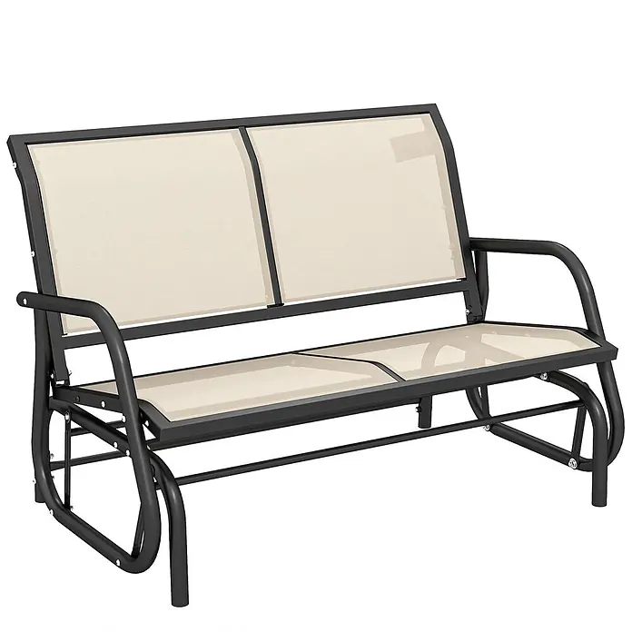 Furnicato Gartenbank - B x T x H: 70 x 120 x 85 cm, Metall, Texteline-Gewebe, Schwarz - Zweisitzige Outdoor-Schaukelbank mit schwarzem Metallrahmen und beigem Netzgewebe für Sitz und Rückenlehne.