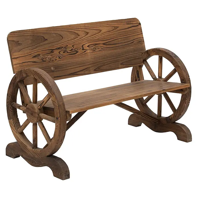 Furnicato Gartenbank Tannenholz - B x T x H: 58 x 114 x 80 cm, Tannenholz, Rosa, Blau, Weiß - Rustikale Holzbank in Dunkelbraun mit Wagenrad-Armlehnen und Lattenrost.