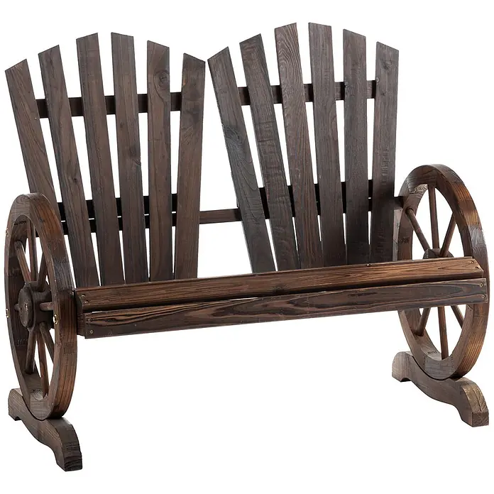 Furnicato Gartenbank - B x T x H: 66 x 66 x 95 cm, Tannenholz, Dunkelbraun - Dunkelbraune Holzbank mit Lattenrückenlehne und Wagenrad-Armlehnen, ideal für Gartensitzplätze.
