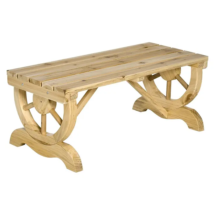 Furnicato Gartenbank Tannenholz Natur - B x T x H: 50 x 98 x 39,5 cm, Tannenholz, Naturholz - Helle Holzbank mit Wagenrad-Beinen.