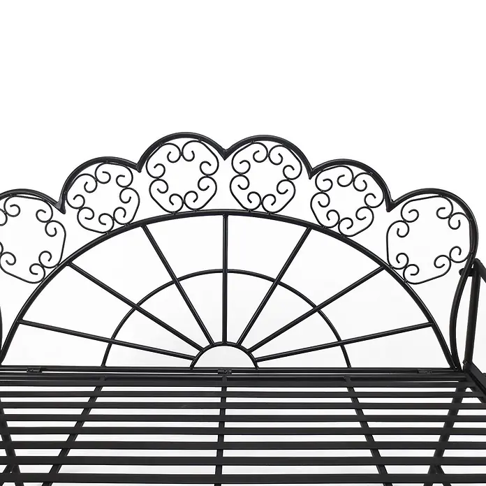 Furnicato Gartenbank pulverbeschichtet - B x T x H: 55,5 x 107 x 90,5 cm, Metall, Schwarz - Schwarzes Metall-Pflanzregal mit gewellter Oberseite und filigranen Schnörkeln, mit einer Lattenablage.