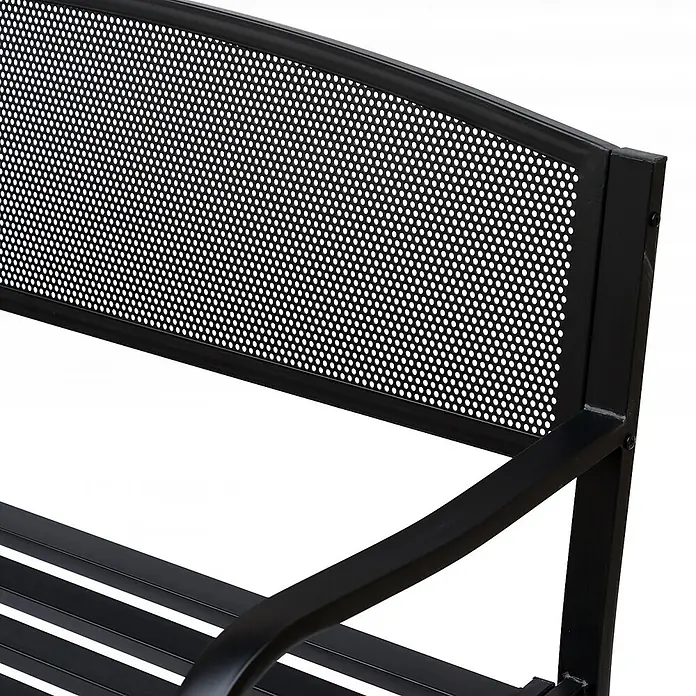 Furnicato Gartenbank pulverbeschichtet - B x T x H: 60 x 127 x 87 cm, Legierter Stahl, Schwarz - Schwarze Metallbank mit perforierter Rückenlehne, Lattenrostsitz und geschwungenen Armlehnen.
