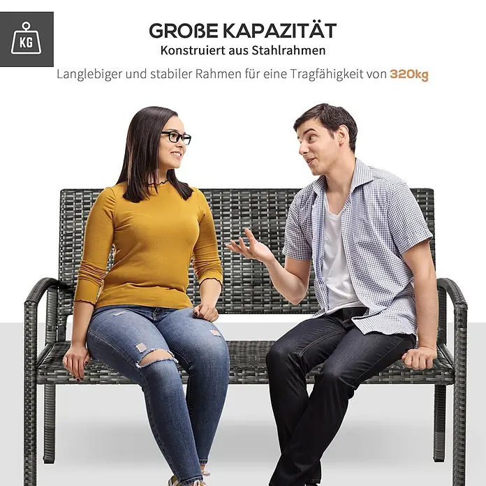 Furnicato Gartenbank PE-Rattan - B x T x H: 60 x 122 x 87 cm, Polyrattan, Braun - Graue Gartenbank aus Rattan-Optik mit Stahlrahmen, für zwei Personen und hohe Belastbarkeit.