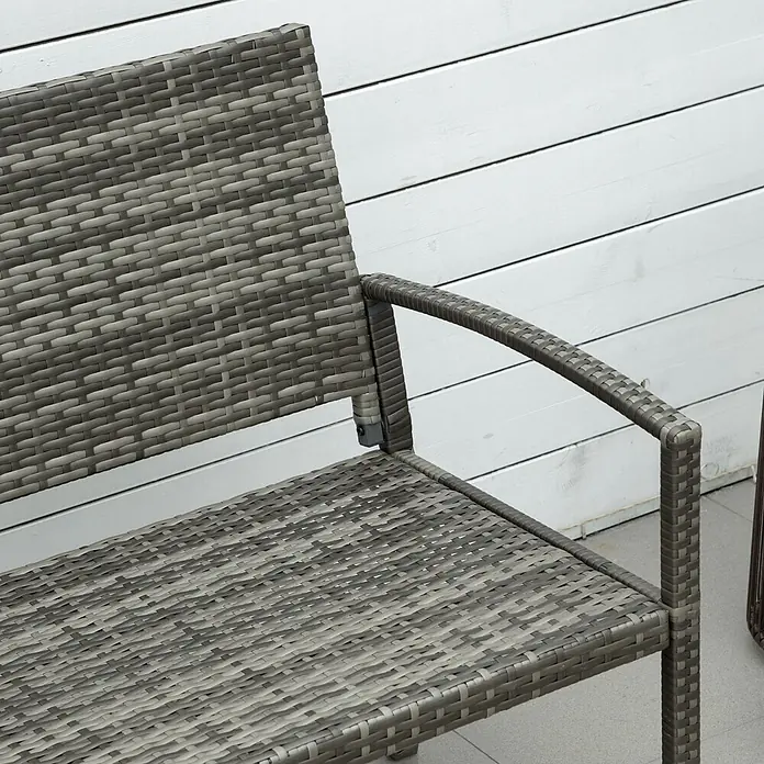 Furnicato Gartenbank PE-Rattan - B x T x H: 60 x 122 x 87 cm, Polyrattan, Braun - Graue Rattanbank, die das geflochtene Muster und die Armlehne zeigt.
