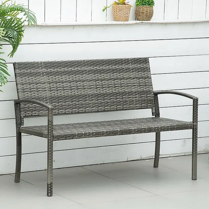 Furnicato Gartenbank PE-Rattan - B x T x H: 60 x 122 x 87 cm, Polyrattan, Braun - Graue Rattan-Gartenbank mit Armlehnen.
