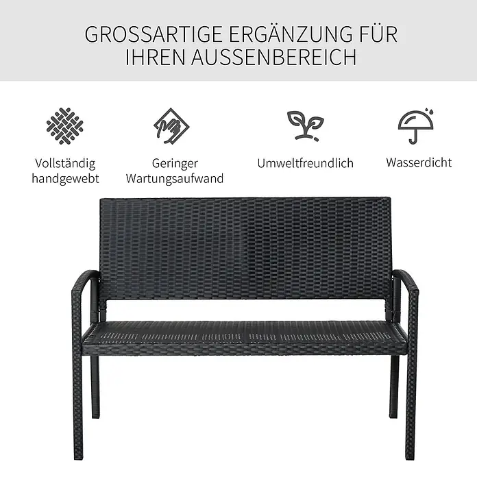 Furnicato Gartenbank PE-Rattan - B x T x H: 60 x 122 x 85 cm, Polyrattan, Schwarz - Schwarze, handgeflochtene Gartenbank aus Polyrattan.