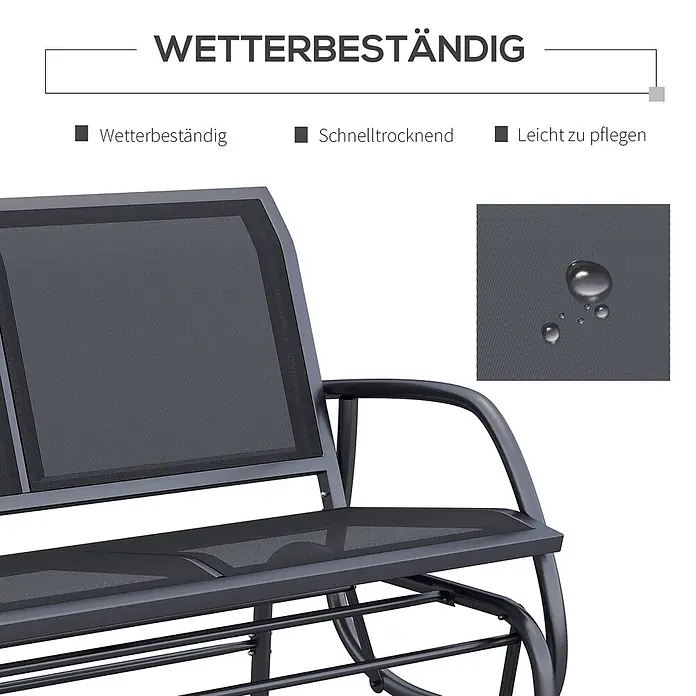 Outsunny Gartenbank Schaukelbank, Schwarz, 120cm x 70cm x 85cm - Metall, Netzstoff, Schwarz - Dunkelgraue Outdoor-Schaukel mit Netzbespannung an Sitz und Rückenlehne, wasserabweisendem Stoff.