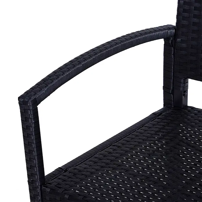 Furnicato Gartenbank PE-Rattan - B x T x H: 60 x 122 x 85 cm, Polyrattan, Schwarz - Schwarze, geflochtene Armlehne und Sitzfläche eines Outdoor-Stuhls aus Polyrattan.