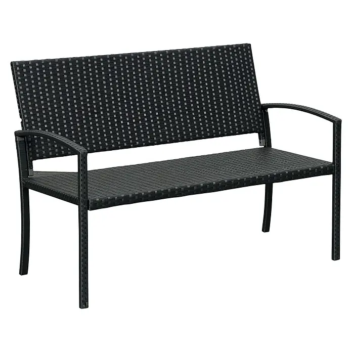 Furnicato Gartenbank PE-Rattan - B x T x H: 60 x 122 x 85 cm, Polyrattan, Schwarz - Schwarze Gartenbank aus geflochtenem Rattan mit Arm- und Rückenlehne.