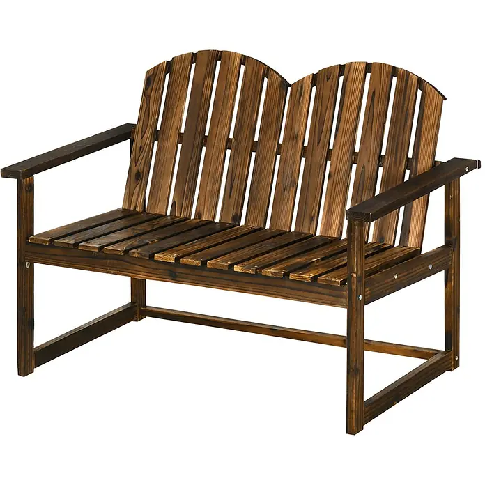 Furnicato Gartenbank - B x T x H: 63 x 114 x 86 cm, Tannenholz, Verkohlt - Dunkelbraune hölzerne Zweisitzer-Gartenbank mit Lattenrückenlehne, Sitzfläche und Armlehnen.