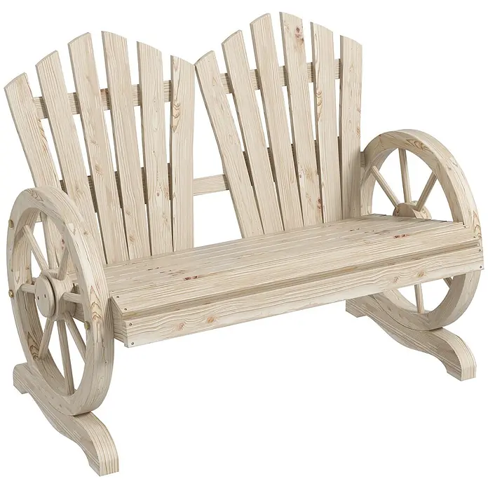 Furnicato Gartenbank Tannenholz verkohlt - B x T x H: 66 x 108 x 95 cm, Tannenholz, Naturholz - Rustikale Bank aus hellem Holz mit Wagenrad-Armlehnen und Lattenrückenlehnen.