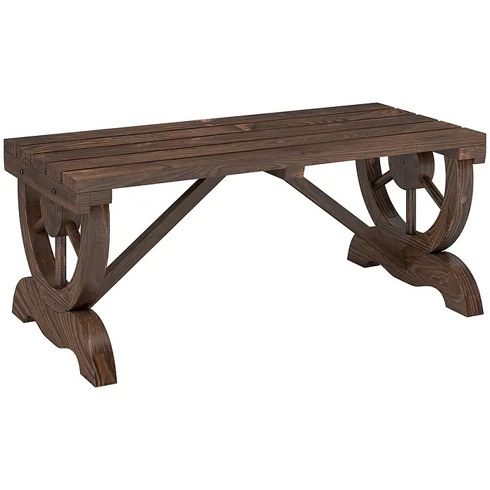 Furnicato Gartenbank - B x T x H: 50 x 50 x 39,5 cm, Tannenholz, Braun - Dunkelbraune Holzbank mit Lattenrostsitz und dekorativen Beinen im Radstil.