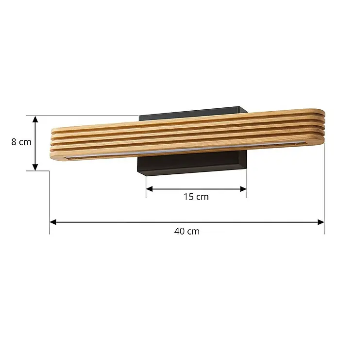 Lucande Wandleuchte Lieske - Holz hell - Elegante Wandleuchte mit hellem Holzlamellenschirm und schwarzem Rechtecksockel.