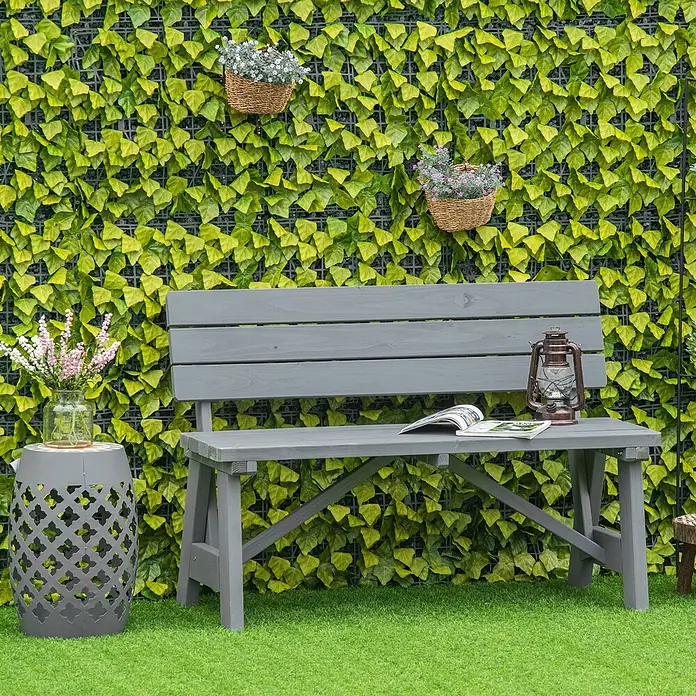 Outsunny Gartenbank - B x T x H: 56 x 56 x 80 cm, Kiefernholz, Grau - Graue Holzgartenbank mit Magazin und Laterne, ideal zur Entspannung im Freien.