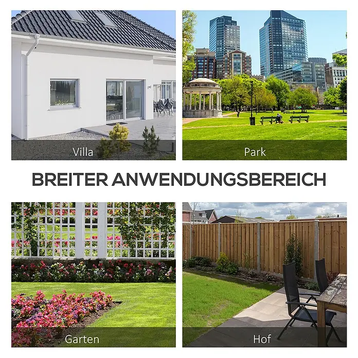 Outsunny Gartenbank - B x T x H: 56 x 56 x 80 cm, Kiefernholz, Grau - Zeigt verschiedene Außenbereiche, die den breiten Anwendungsbereich des Produkts illustrieren.
