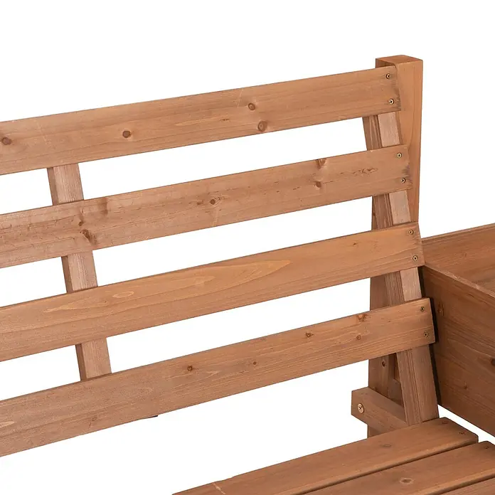 Outsunny Gartenbank - Tannenholz, Braun - Helle Holzgartenbank mit Lattenrückenlehne und integriertem Pflanzgefäß.