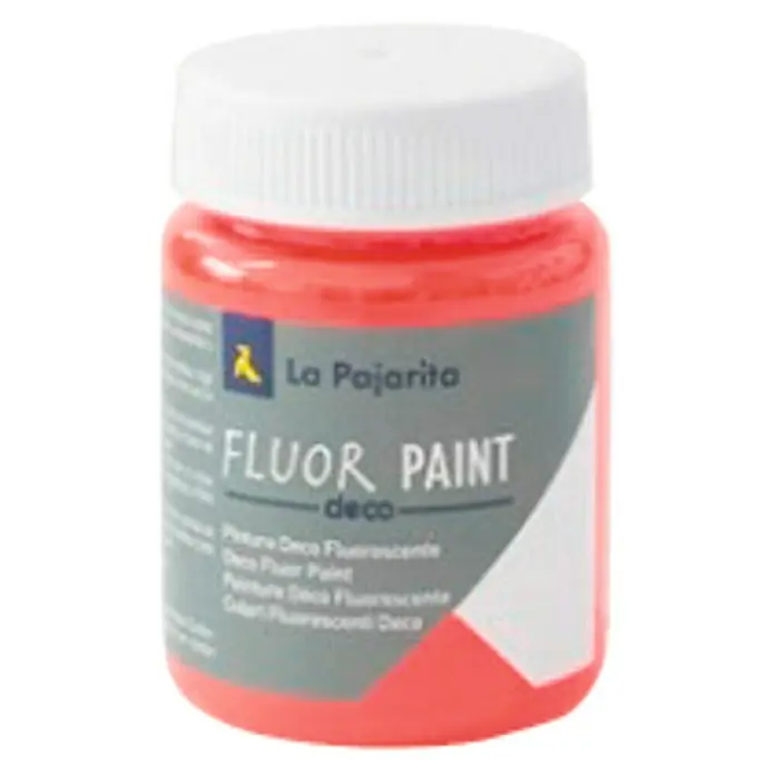 La Pajarita Pintura Fluor Paint - Red, 75 ml - Bote de pintura fluor Deco La Pajarita, vibrante y perfecto para proyectos creativos, con tapa blanca.