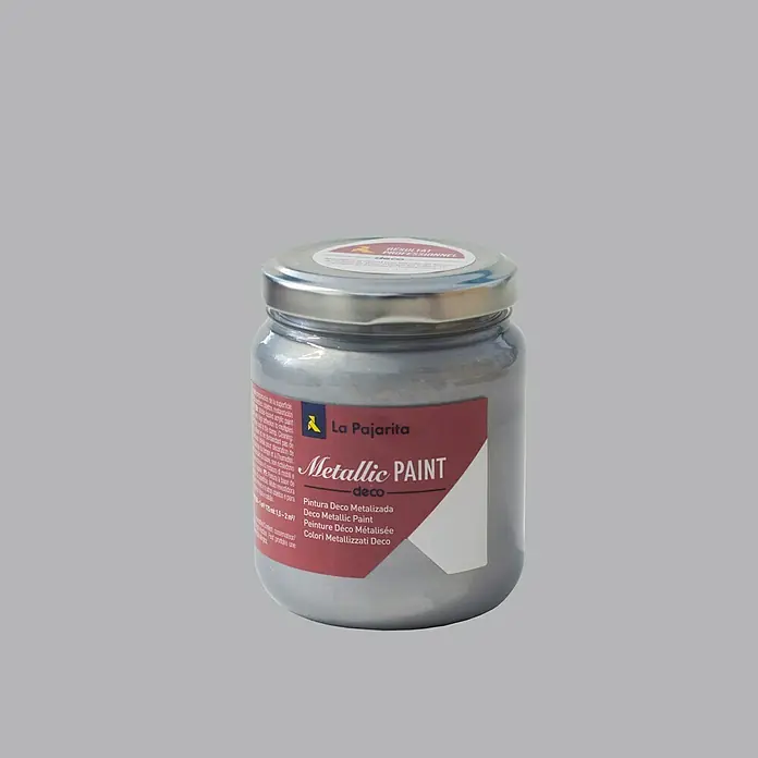 La Pajarita Pintura Metallic Paint - Silver, 175 ml, Brillante - Bote de La Pajarita Metallic Paint Deco. Este producto es una pintura metálica de alta calidad para proyectos creativos.