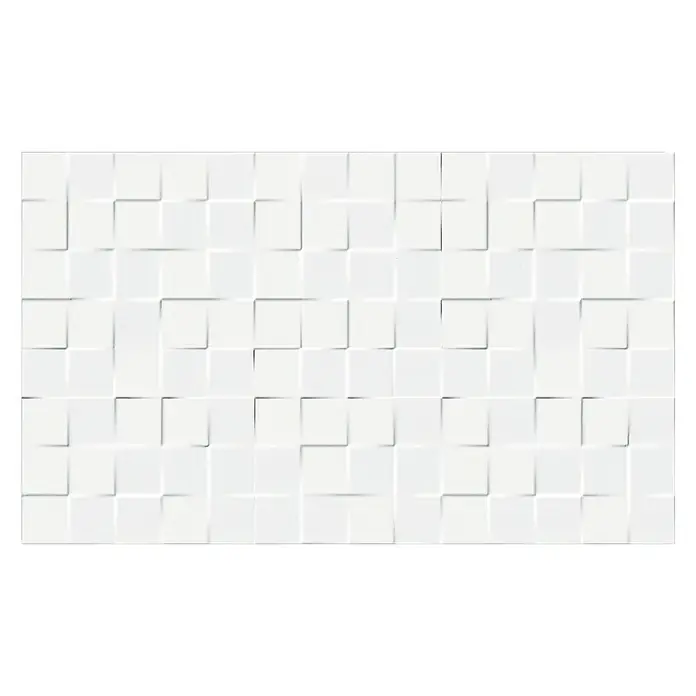 Revestimiento de pared Kubik - 55 x 33 cm, Blanco, Mate - Paneles de pared 3D blancos con un patrón cuadrado para interiores modernos, que añaden profundidad y textura.\n