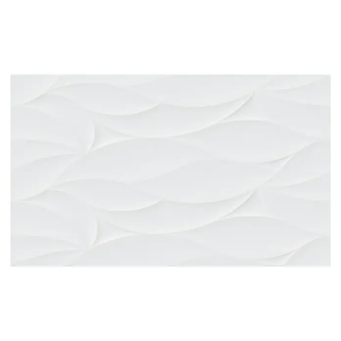 Revestimiento de pared Ondas - 55 x 33 cm, Blanco, Brillante - Azulejo de pared blanco con un elegante patrón ondulado 3D, ideal para interiores modernos.