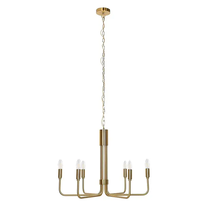 Lindby Kronleuchter Elanova - L x B x H: 70 x 70 x 48,6 cm, messing, E14 - Goldener Mehrarm-Kronleuchter mit Kerzenbirnen, an einer Kette hängend.