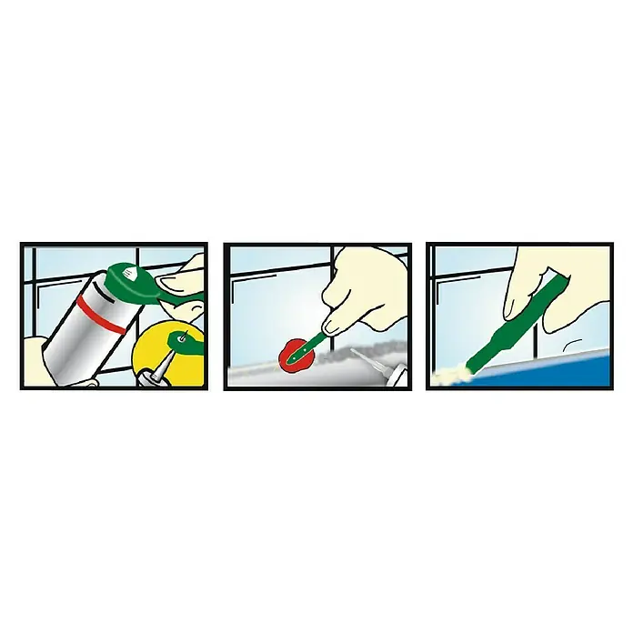 Connex Kit para juntas de silicona B22540 - 4 pzs. - Guía de aplicación del sellador: abra, aplique y alise para un sellado limpio e impermeable.