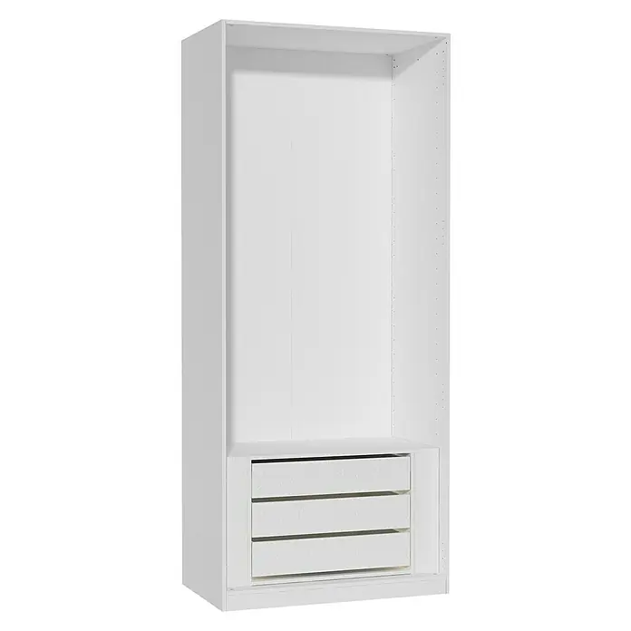 Finsa Módulo de armario con cajones - L x An x Al: 51 x 52,8 x 96,8 cm, Blanco - Imagen de un armario blanco con tres cajones en la parte inferior, ideal para organizar ropa y accesorios.