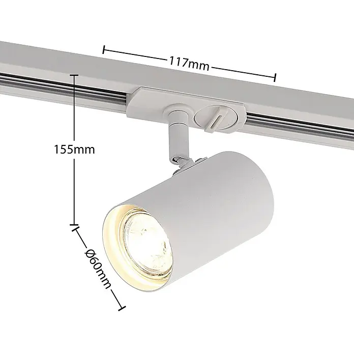 Lindby LED-Spannseilsystem Linaro - L x B x H: 11,7 x 6 x 12,5 cm, weiß / opal, weiß / opal - Weißer zylindrischer Stromschienenstrahler, 155mm hoch, mit 60mm Kopfdurchmesser.