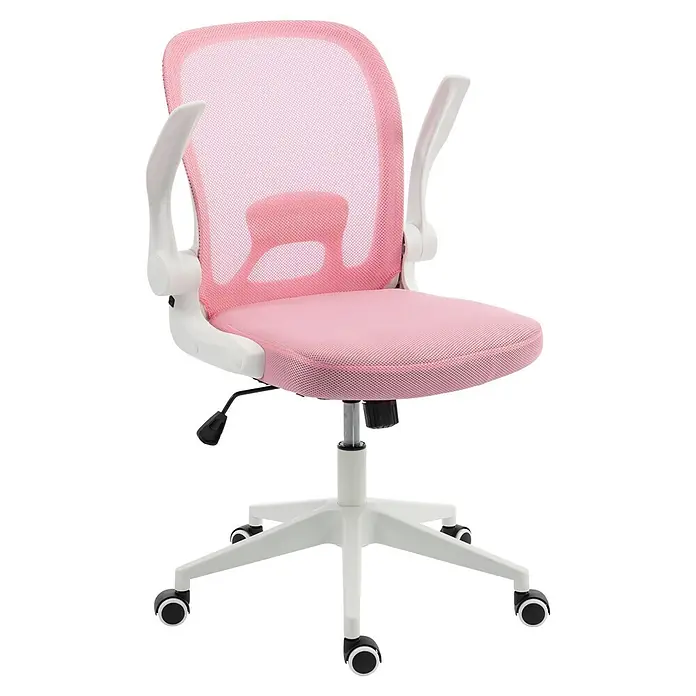 Silla de oficina Vega - Rosa/Blanco, Reposabrazos - Silla de oficina de malla rosa con brazos blancos y base de cinco puntas.