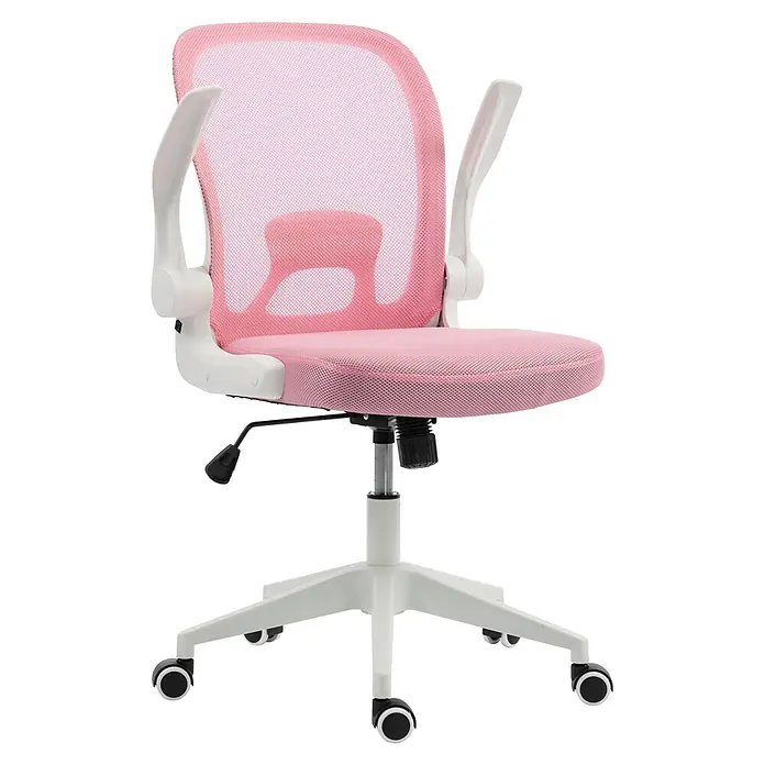 Silla de oficina Vega - Rosa/Blanco, Reposabrazos - Silla de oficina de malla rosa con estructura blanca, altura regulable y ruedas.