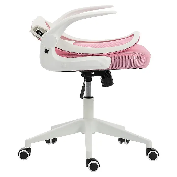 Silla de oficina Vega - Rosa/Blanco, Reposabrazos - Silla de oficina giratoria de malla rosa y blanca con estructura de plástico blanco y base de cinco ruedas.