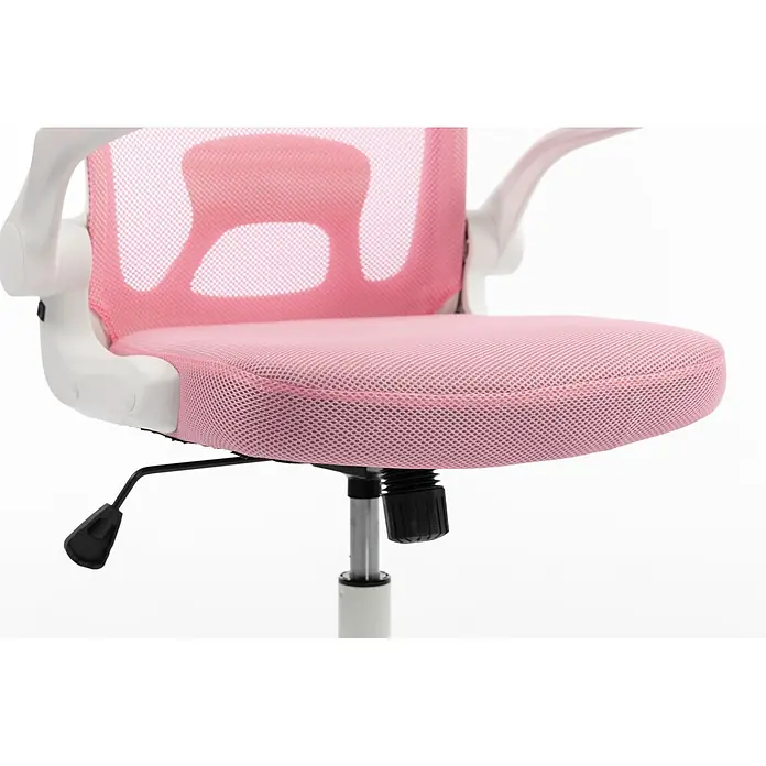 Silla de oficina Vega - Rosa/Blanco, Reposabrazos - Silla de oficina de malla rosa con brazos blancos y palanca de ajuste negra.