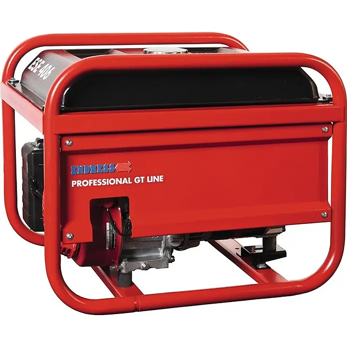 Stürmer Maschinen Stromerzeuger ESE 406 HS-GT - Nennleistung: 3,9 kW, Tankvolumen: 30 l, Verbrauch: 3 l/h - Roter, tragbarer Generator mit schwarzem Kraftstofftank, geeignet für den professionellen Einsatz.