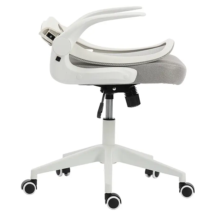 Silla de oficina Vega - Gris/Blanco, Reposabrazos - Silla de oficina blanca con asiento de malla gris, regulable en altura y con ruedas.
