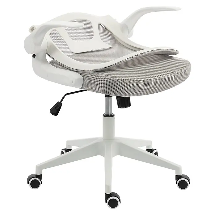 Silla de oficina Vega - Gris/Blanco, Reposabrazos - Silla de oficina ergonómica blanca con respaldo y asiento de malla gris, base de cinco estrellas con ruedas y controles ajustables.