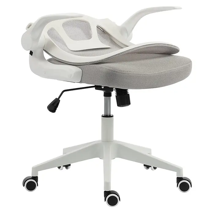 Silla de oficina Vega - Gris/Blanco, Reposabrazos - Silla de oficina ergonómica blanca con respaldo de malla gris claro, asiento de tela, ajustable, con ruedas.