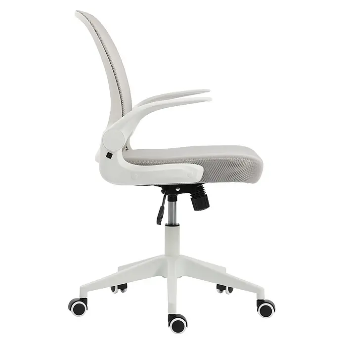 Silla de oficina Vega - Gris/Blanco, Reposabrazos - Silla de oficina blanca con respaldo y asiento de malla, reposabrazos curvos y base con ruedas para movilidad.