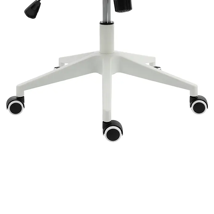 Silla de oficina Vega - Gris/Blanco, Reposabrazos - Base blanca de silla de oficina de 5 puntas con ruedas blancas y negras, columna central y palanca de ajuste.