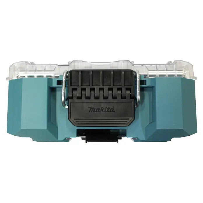 Makita Organizer Maktrak M - L x B x H: 56,2 x 38,7 x 16,2 cm, Anzahl Fächer: 11 Stk. - Robuste blaugrüne Makita Werkzeugkiste mit transparentem Deckel und schwarzem Griff.