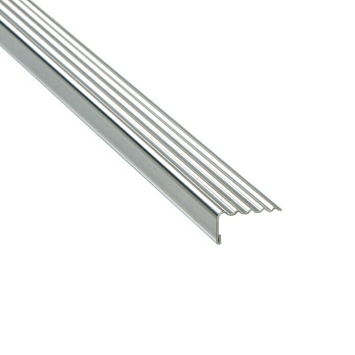 Perfil para escalera autoadhesivo (1 m x 35 mm x 13 mm, Acero inoxidable, Superficie: Brillante)