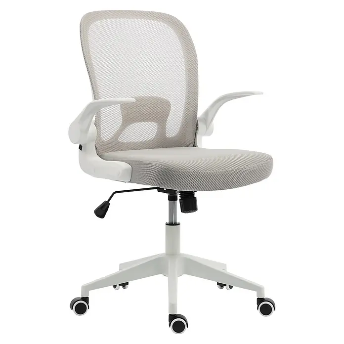 Silla de oficina Vega - Gris/Blanco, Reposabrazos - Silla de oficina blanca con respaldo y asiento de malla, reposabrazos y base rodante.