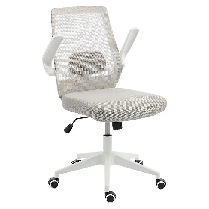 Silla de oficina Olivia - Gris/Blanco, Reposabrazos - Silla de oficina ergonómica de malla blanca con reposabrazos ajustables y base de cinco ruedas.