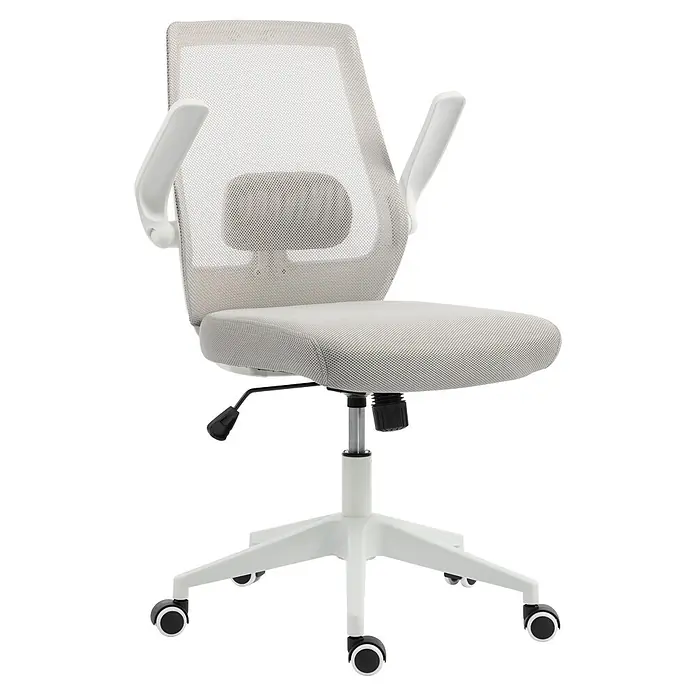 Silla de oficina Olivia - Gris/Blanco, Reposabrazos - Silla de oficina gris claro con respaldo de malla, asiento de tela, reposabrazos, altura ajustable y ruedas.